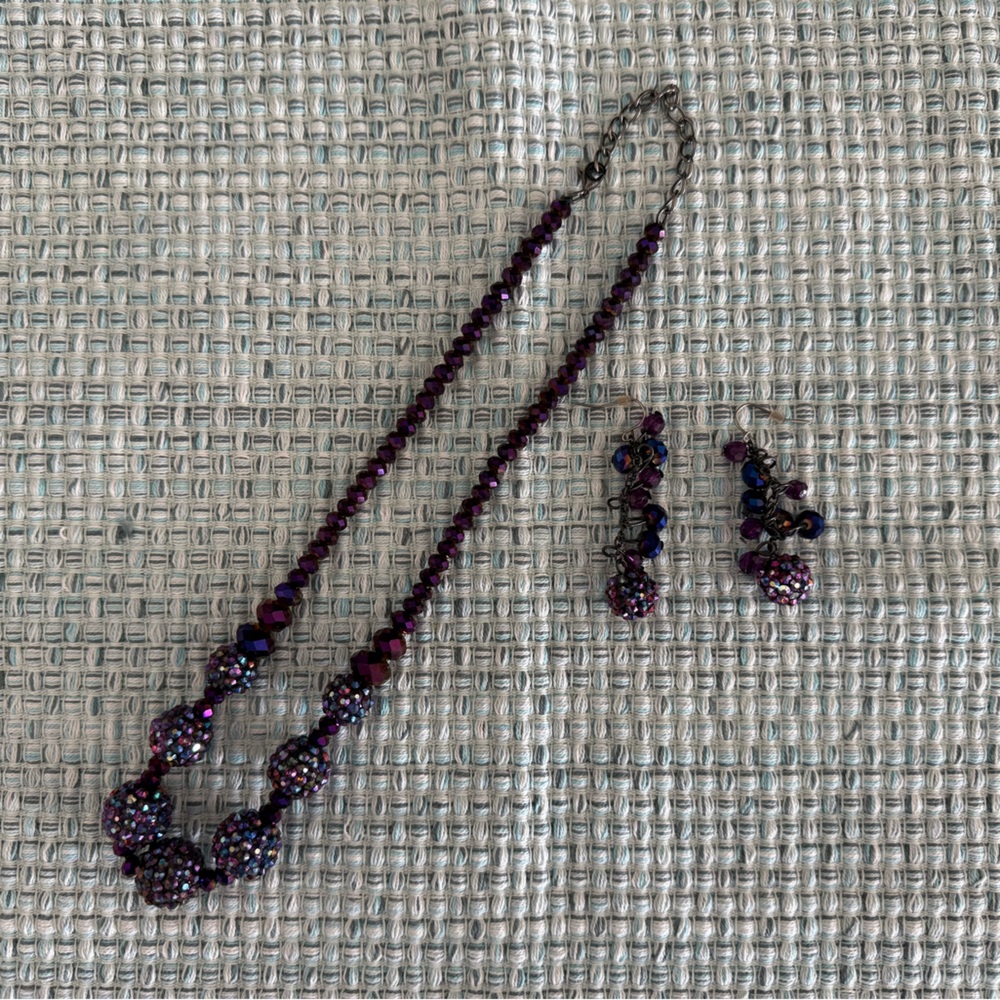 Elegant Purple Beaded Necklace and Earring Set
